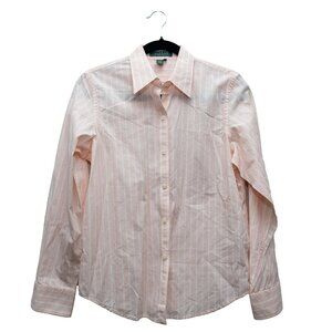 Lauren Ralph Lauren Size M White & Pink Striped Long Sleeve Top